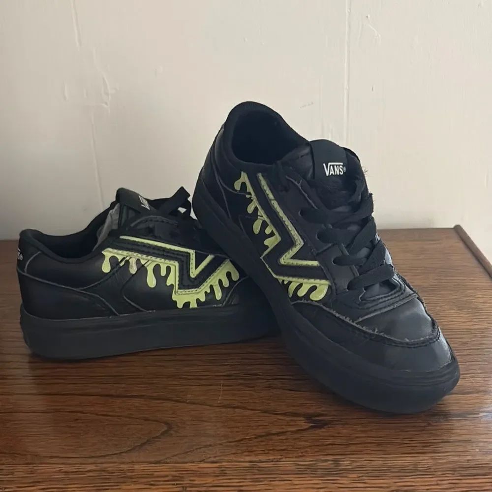 Vans Black Sneakers with Green Drip Design